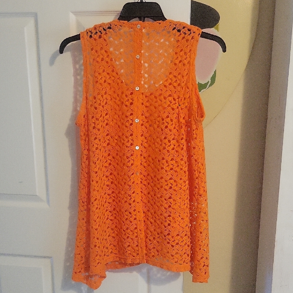 Fever Orange SzXL Crochet Lace Sleeveless Cover - Picture 5 of 5
